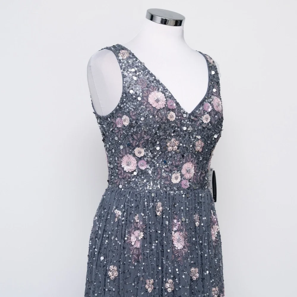 Adrianna Papell‎ - Beaded Mesh Shirred Gown